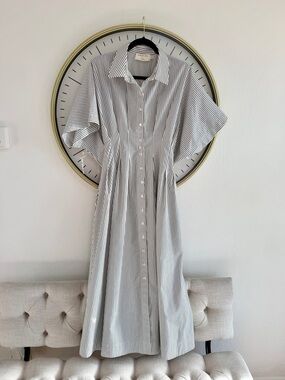 EUC Exquise Women’s Black & White Striped Button-Down Shirt Dress